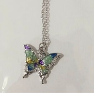 New Boutique Butterfly Charm Necklace Silver Tone Colorful Enamel Pendant Boho